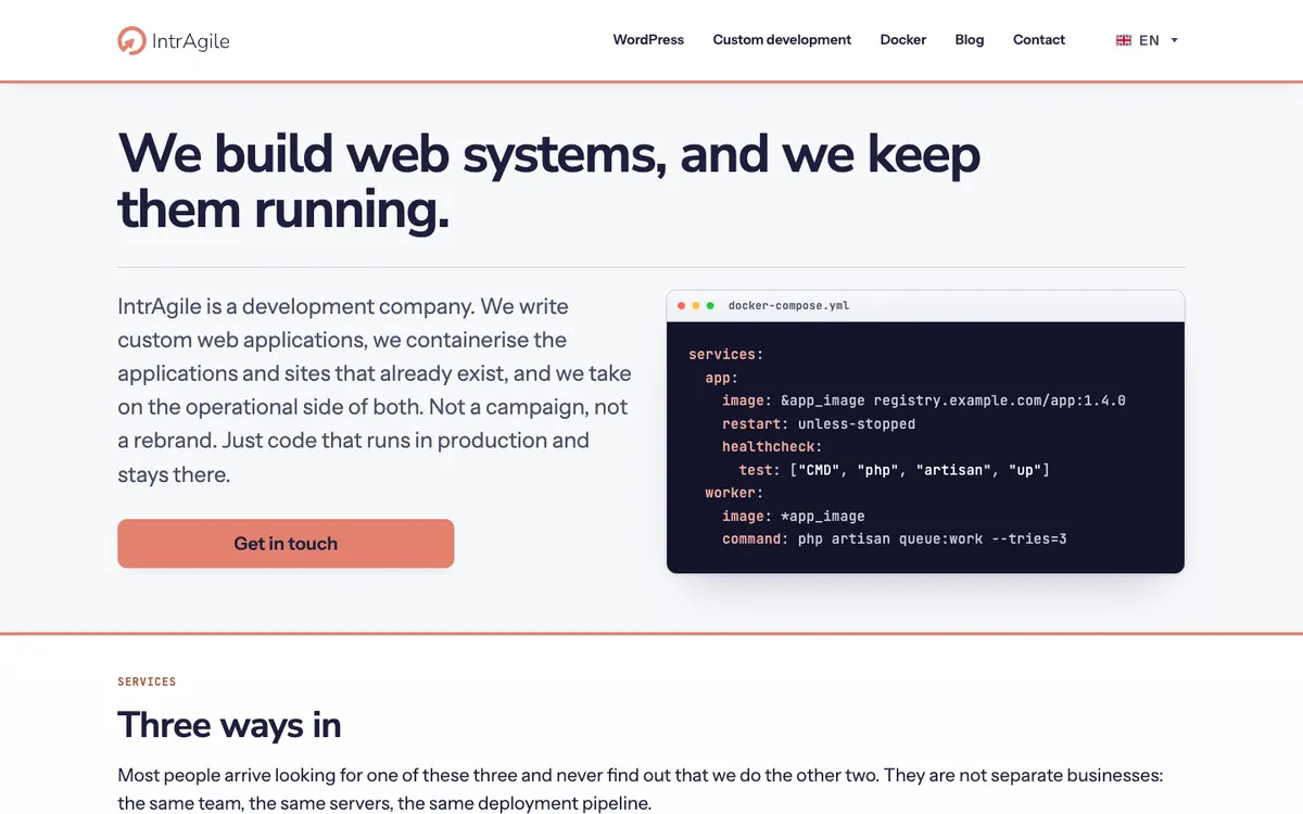 Screenshot of the IntrAgile website