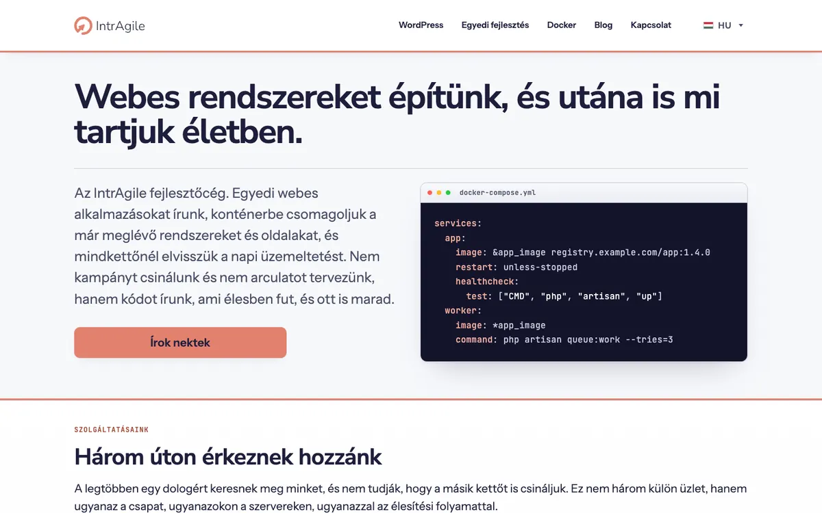Az IntrAgile weboldala (képernyőkép)